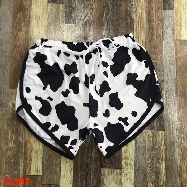 Adult Black White Cow Print Shorts