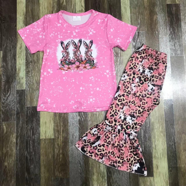 Pink Bunny Animal Print Easter Flare Pants Outfit