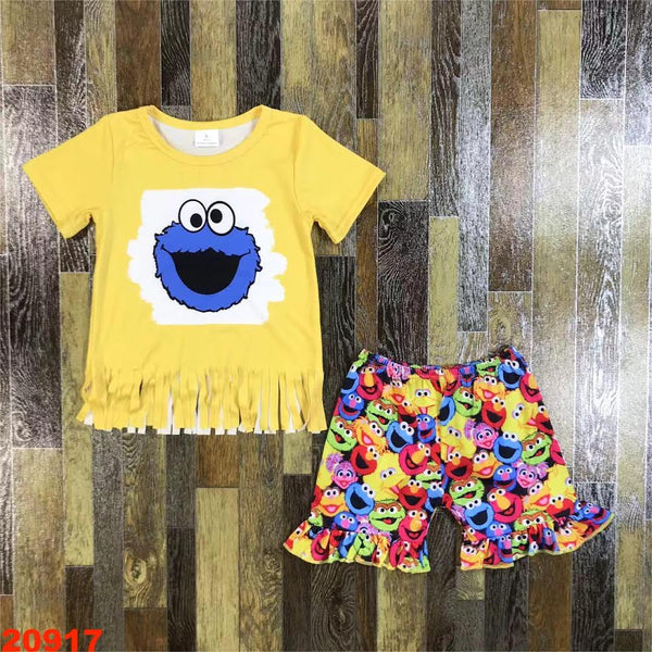 Cookie Monster Sesame Street Ruffle Shorts Outfit