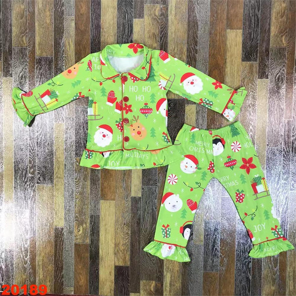 Green Christmas Ruffle Pants Pajamas