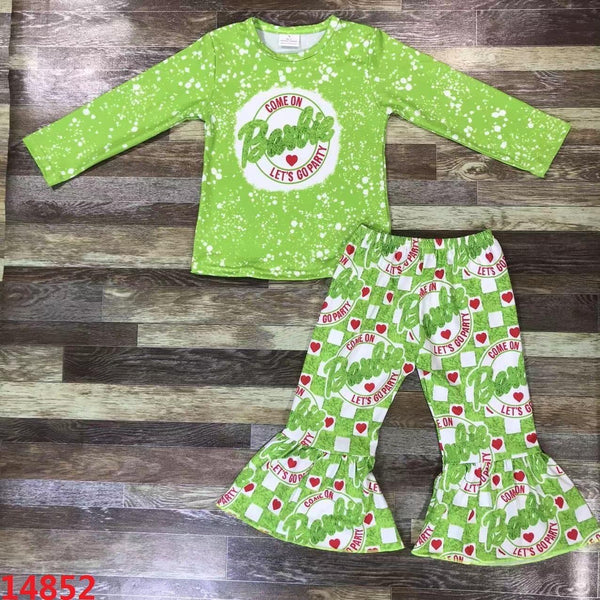 Green Splatter Barbie Party Flare Pants Outfit