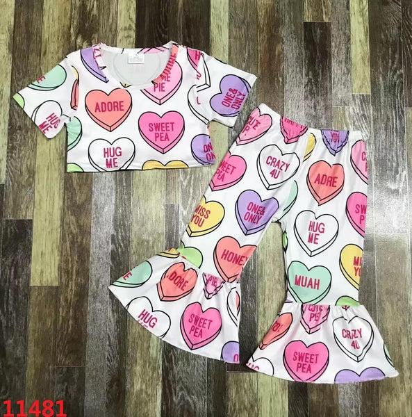 Valentine Hearts Crop Flare Pants Outfit