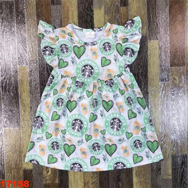 Green Starbucks Flutter Sleeve Dress