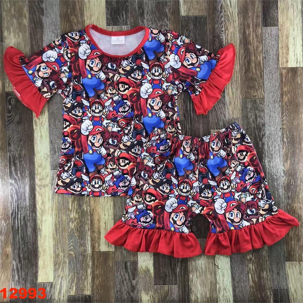 Red and Blue Mario Ruffle Shorts Outfit