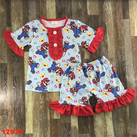 Blue and Red Mario Ruffle Shorts Outfit