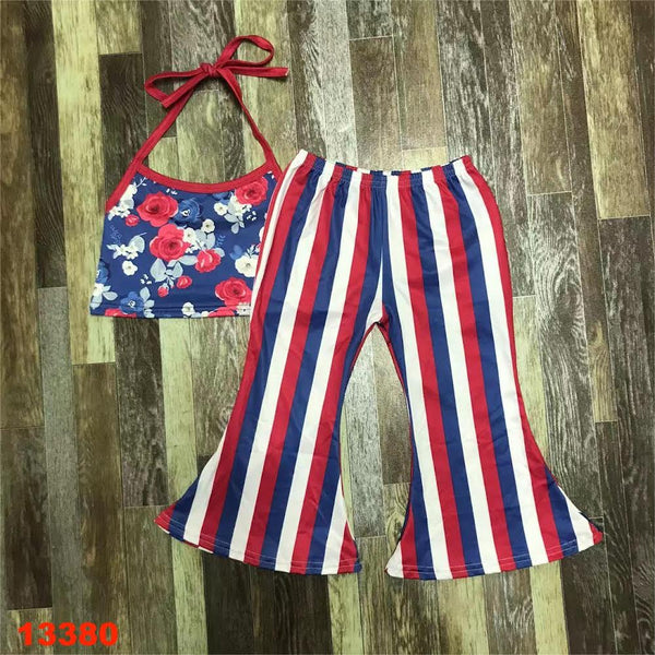 Striped Floral Fourth America Flare Pants Outfit