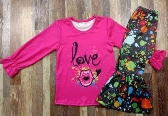 Love Kiss paint Splatter Flare Outfit