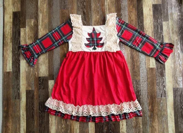 Plaid Holiday Tree Crochet Lace Boutique Outfit