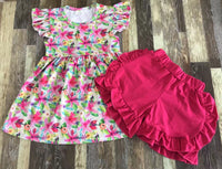 Pink Floral Pink Ruffle Shorts Outfit