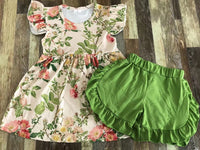 Pink Floral Green Shorts Outfit