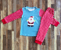 Santa Striped/Polkadot Sibling Pajamas