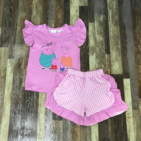 Peppa Pig Gingham Pink Ruffle Shorts Outfit