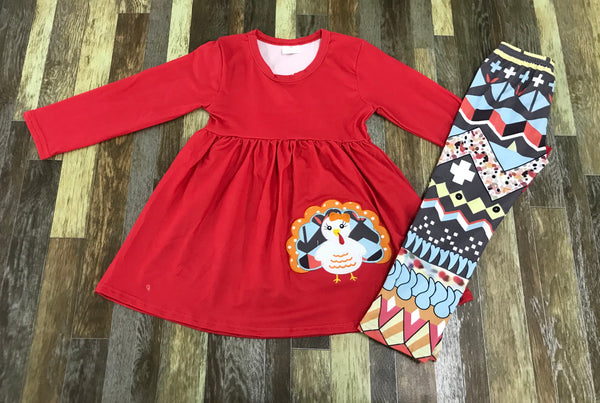 Red Turkey Thanksgiving Aztec Straight Leg Outfit