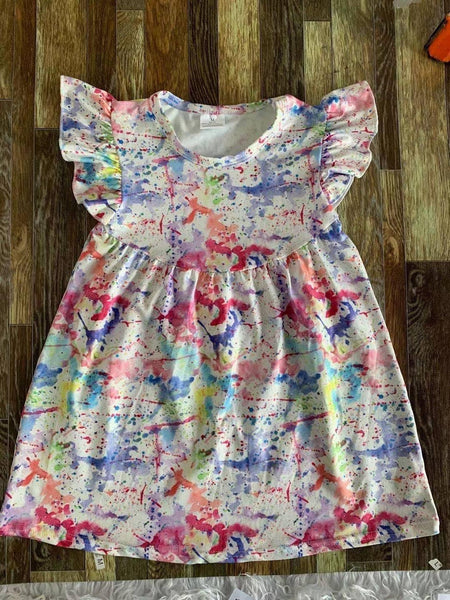 Paint Splash Flutter Sleeve Dress