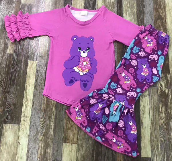 Purple Care Bear Donut Flare Pants Outfit
