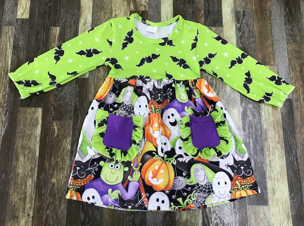 Green Batty Spooky Friends Dress