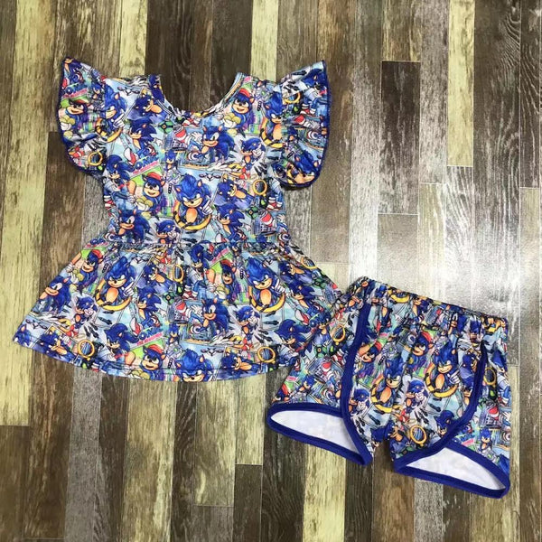Sonic Ruffle Sleeve Two Piece Outfit