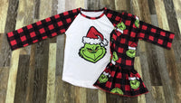 Grinch Buffalo Plaid Flare Outfit