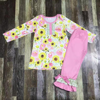 Pink Sunflower Ruffle Bow Pants Outfit