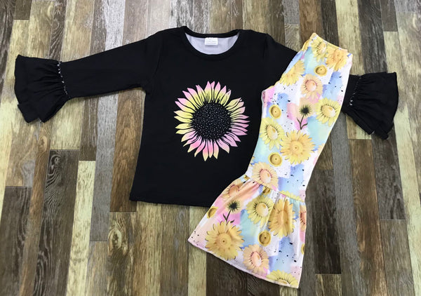 Pastel Sunflower Flare Pants Outfit