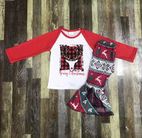 Reindeer Flight Mixed Design Flare Pants Outfit