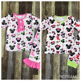 Pink and Green Mickey Christmas Pajamas Sibling Set