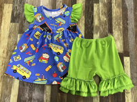 Back to School Blue and Green Shorts Outfit