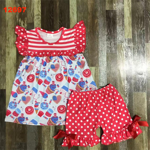 America Fourth Treats Bow Ruffle Shorts Outfit
