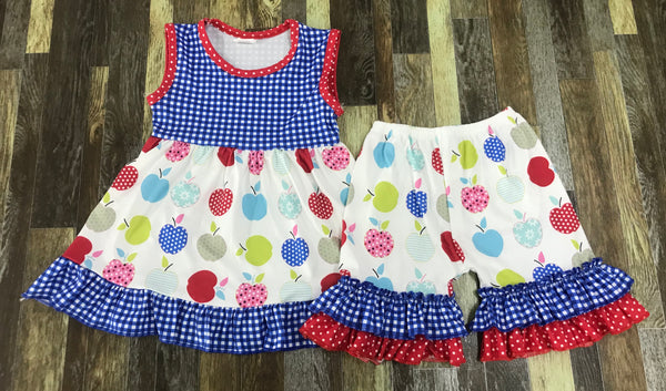 Back to School Gingham Apples Boutique Style Ruffle Outfit