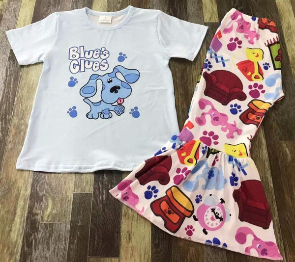 Blue Puppy Wave Flare Pants Outfit