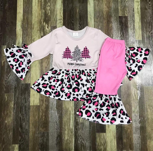 Pink and White Merry Christmas Flare Pants Outfit