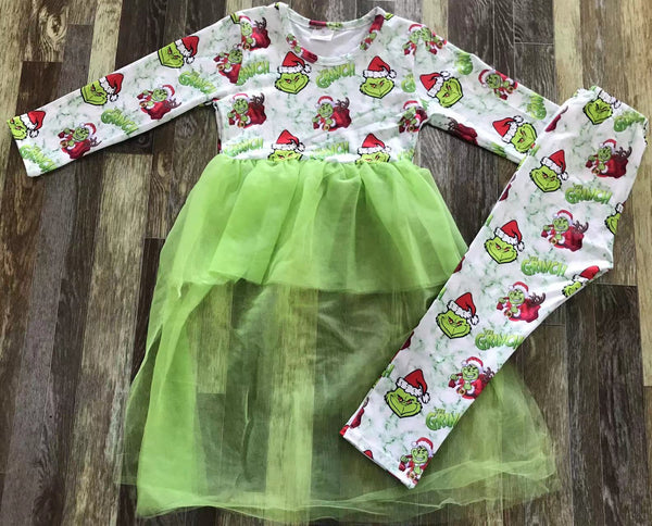 Tulle Merry Christmas Grinch Straight Pants Outfit