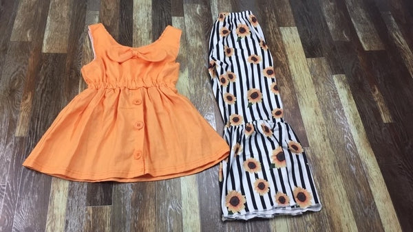 Orange Sunflower Striped Outfit