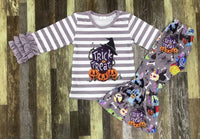 Grey Trick Or Treat Flare Pants Outfit