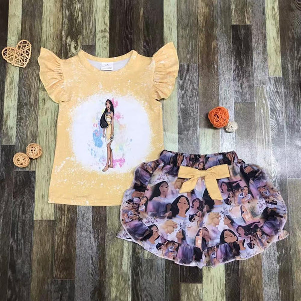 Yellow Pocahontas Ruffle Bow Short Outfit
