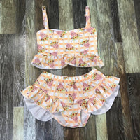 Yellow Sunflower and Cattle Two Piece Swimsuit