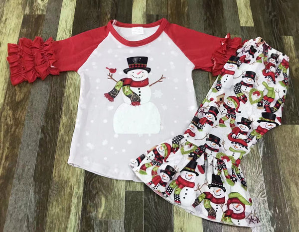 Red Snowman Flare Pants Outfit