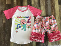 Pink Cocomelon Ruffle Shorts Outfit