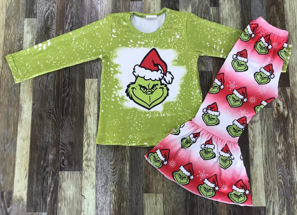 Grinch Green Splatter with Red Flare Pants Outfit