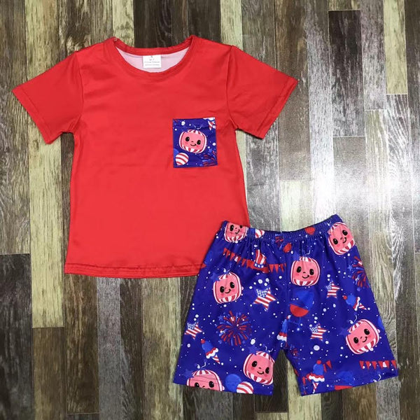 America Red White and Blue CocoMelon Short Set