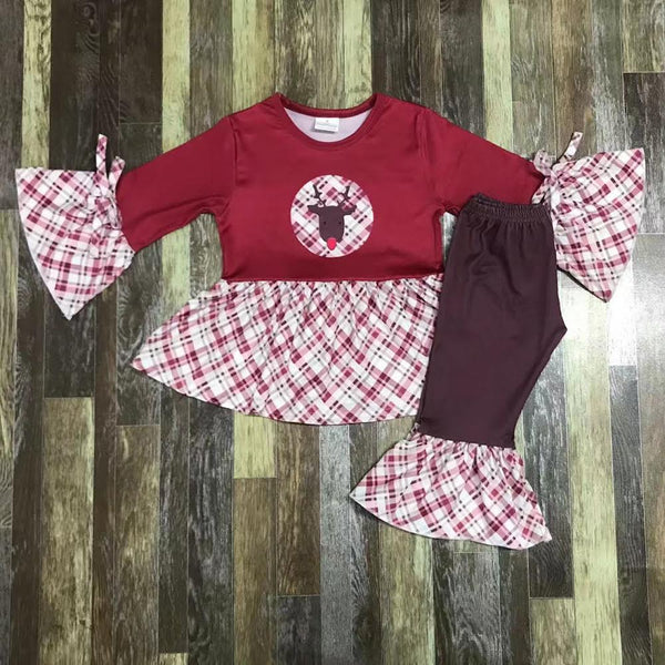 Reindeer Plaid Christmas Flare Pants Outfit