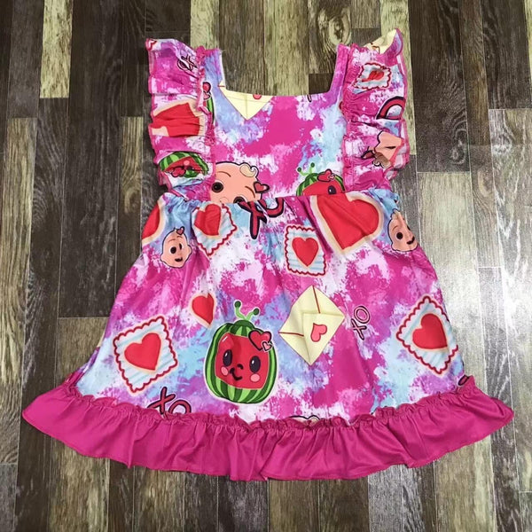 Coco Melon Hearts Valentine Ruffle Dress
