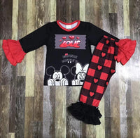Mickey Love Black and Red Plaid Ruffle Pants Outfit