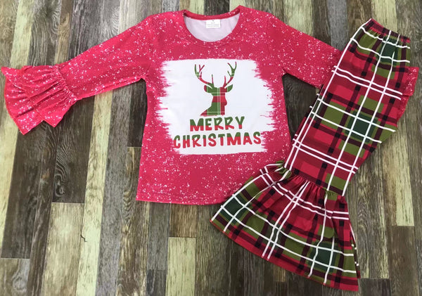 Merry Christmas Plaid Flare Pants Outfit