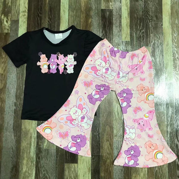 Black Top Care Bears Flare Pants Outfit