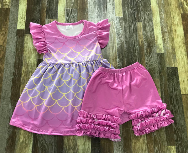 Purple and Pink Mermaid Shorts Outfit