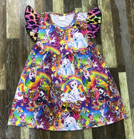 Lisa Frank Rainbow Flutter Sleeve Dress