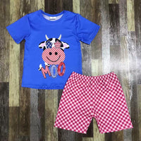 Unisex Red White and Blue Cow USA America Short Set