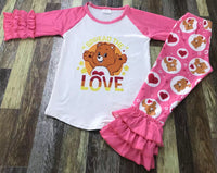 Love Valentine Care Bear Flare Pants Outfit