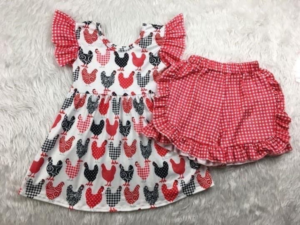 Red Gingham Chickens Outfit